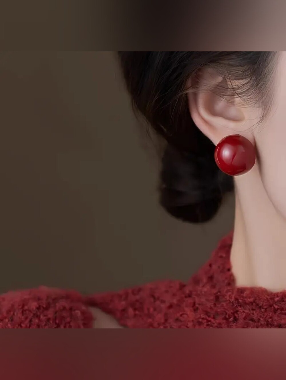 Red Dome Stud Earrings